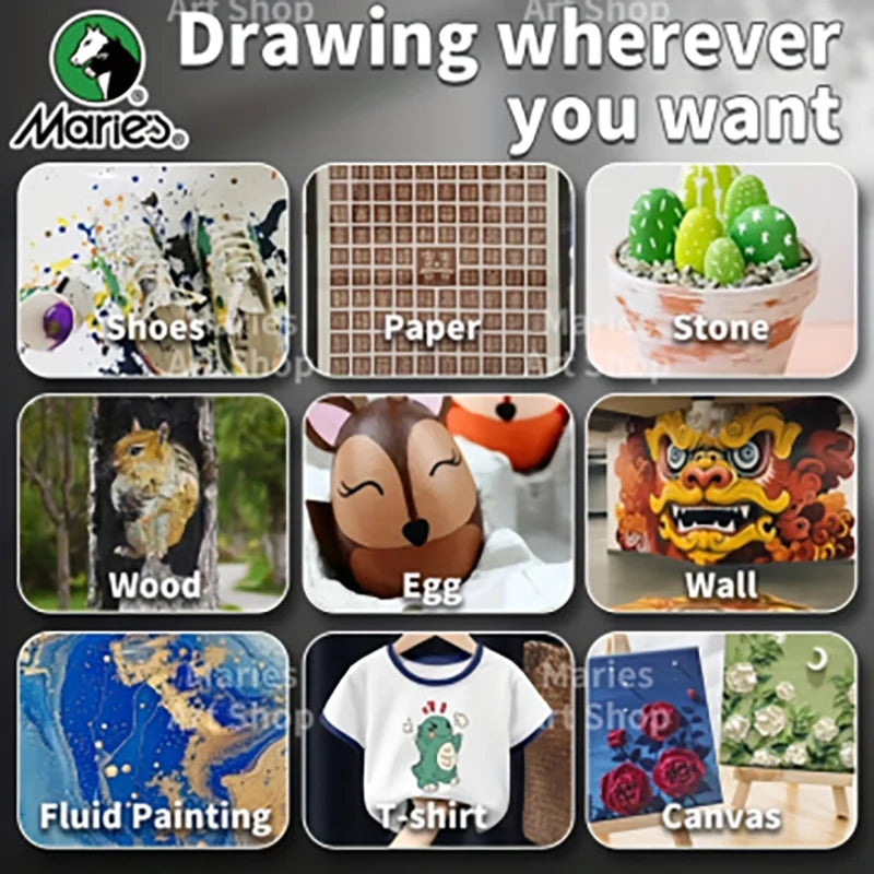 12 Colours Marie's Acrylic Paint Set,100ml/3.38oz,Vibrant Colours,Perfect for Artists,Paints on Rocks,Crafts,Canvas,Wood,Stone