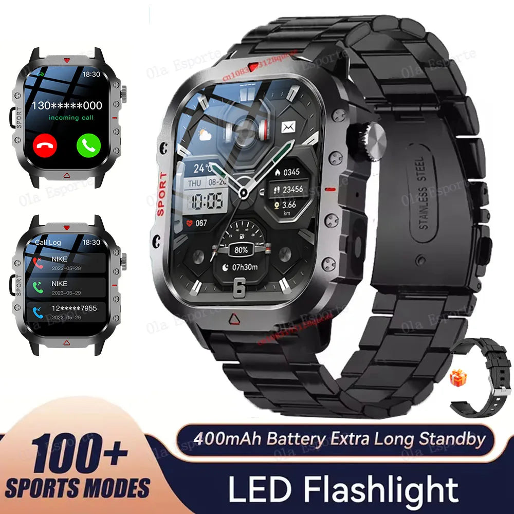 2025 Rugged Military GPS Smart Watch Men's Outdoor Watch 2.01" HD Touch Screen Voice Bluetooth Call Flashlight Smartwatch Men