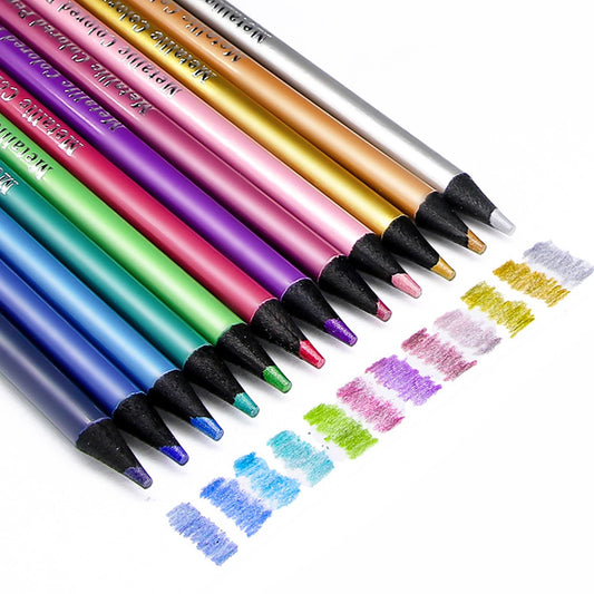 12 Colours Metallic Coloured Pencil Drawing and Sketching Set Coloured Pencil DIY Art Supplies Colouring Home Painting