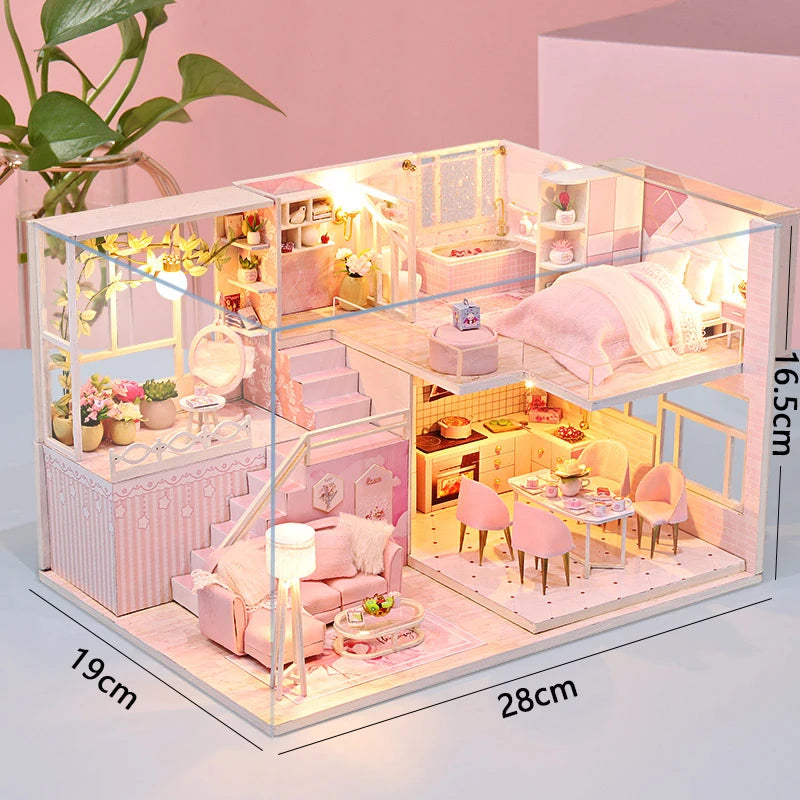 Doll House Kit 3D Wooden Mini DollHouse Assembly Building with Furniture Kit Toys Children's Birthday Gift 3D Puzzle Handmade