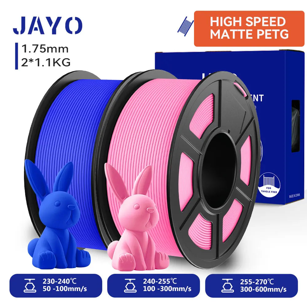 JAYO  High Speed Matte PETG 3D Filament 1.75mm 30mm/s - 600mm/s Print Range High Flow Speedy PETG 3D Printer Filament for 3D