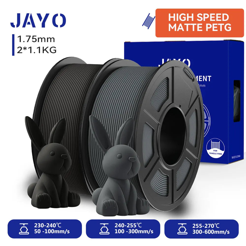 JAYO  High Speed Matte PETG 3D Filament 1.75mm 30mm/s - 600mm/s Print Range High Flow Speedy PETG 3D Printer Filament for 3D