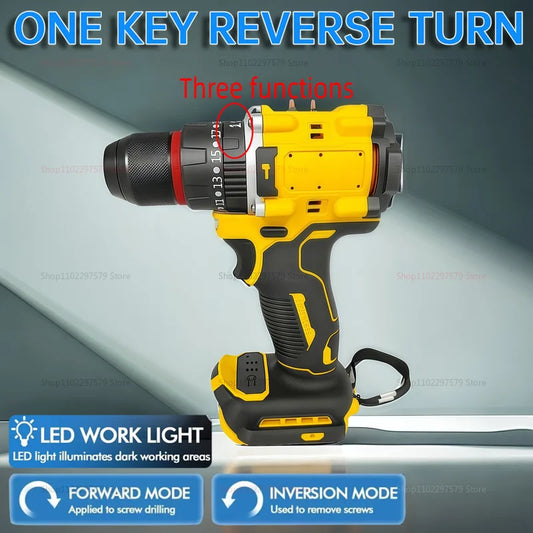 Cordless Brushless Impact Drill Electric Screwdriver Multi-Function Hand Tool Compatible with Dewalt 20V Battery pin for Home