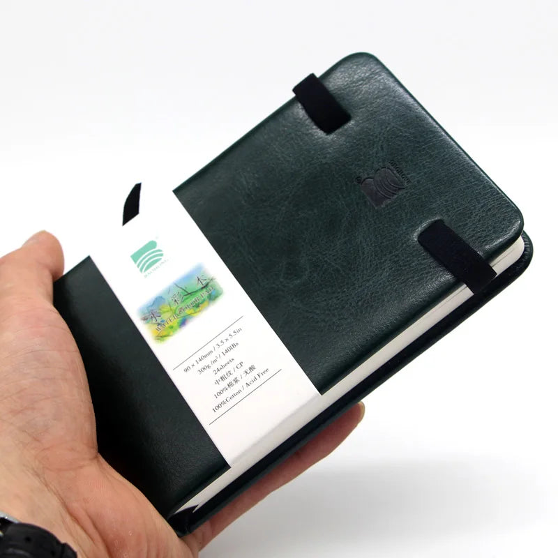 Baohong 24 Sheets Watercolour Travel book Leather Linen-Bound Cotton Paper Sketch Pads 300g Acid Free for On-the-Go Art Drawing