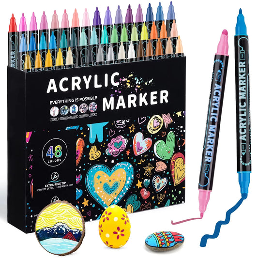 AngelMark Double-Headed Acrylic Marker Pens – Waterproof Art & School Supplies for Drawing, Graffiti & Crafts (12–72 Colours)