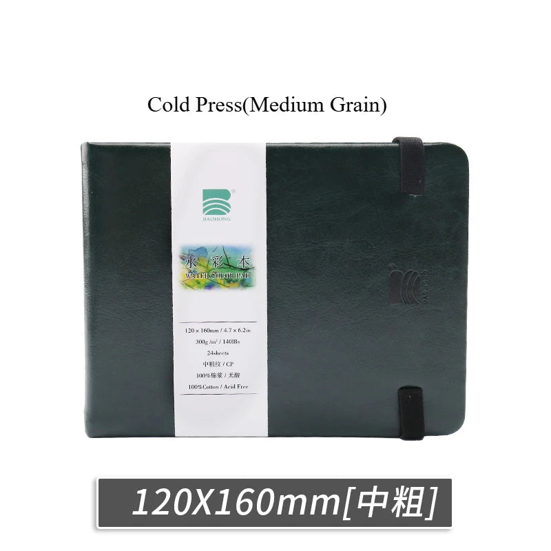 Baohong 24 Sheets Watercolour Travel book Leather Linen-Bound Cotton Paper Sketch Pads 300g Acid Free for On-the-Go Art Drawing