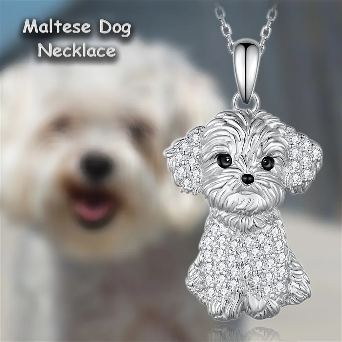 Creative Cute Maltese Pendant Necklace Fashion Pet Dog Jewelry Accessories Women's Pet Puppy Decoration Birthday Memorial Gifts