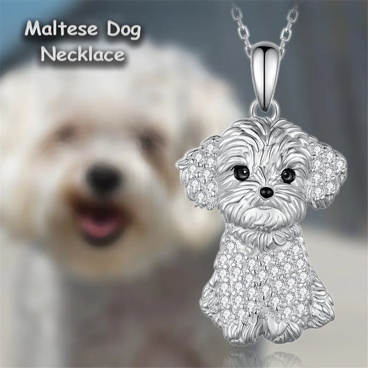 Creative Cute Maltese Pendant Necklace Fashion Pet Dog Jewelry Accessories Women's Pet Puppy Decoration Birthday Memorial Gifts
