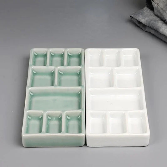 Ceramic Square Palette Multi-grid Watercolour Oil Paint Tray Adult Beginner Portable Art Supplies Jingdezhen Firing