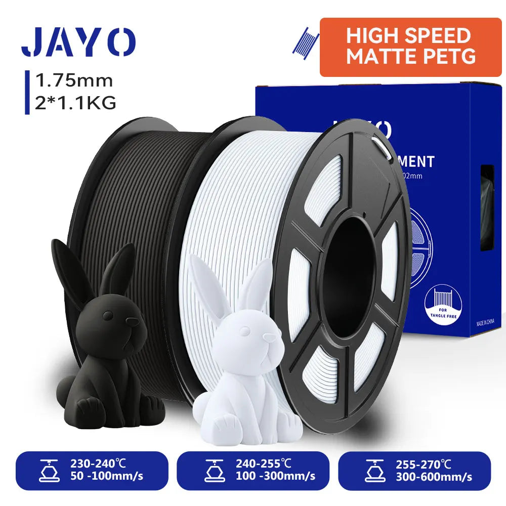 JAYO  High Speed Matte PETG 3D Filament 1.75mm 30mm/s - 600mm/s Print Range High Flow Speedy PETG 3D Printer Filament for 3D