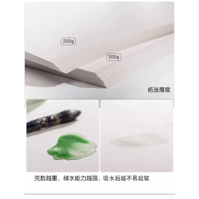 20 Sheets Baohong 300g Watercolour Sketchbook 100% Cotton Natural White Large 14.9x5.1 inch Landscape Water Colour Paper Block
