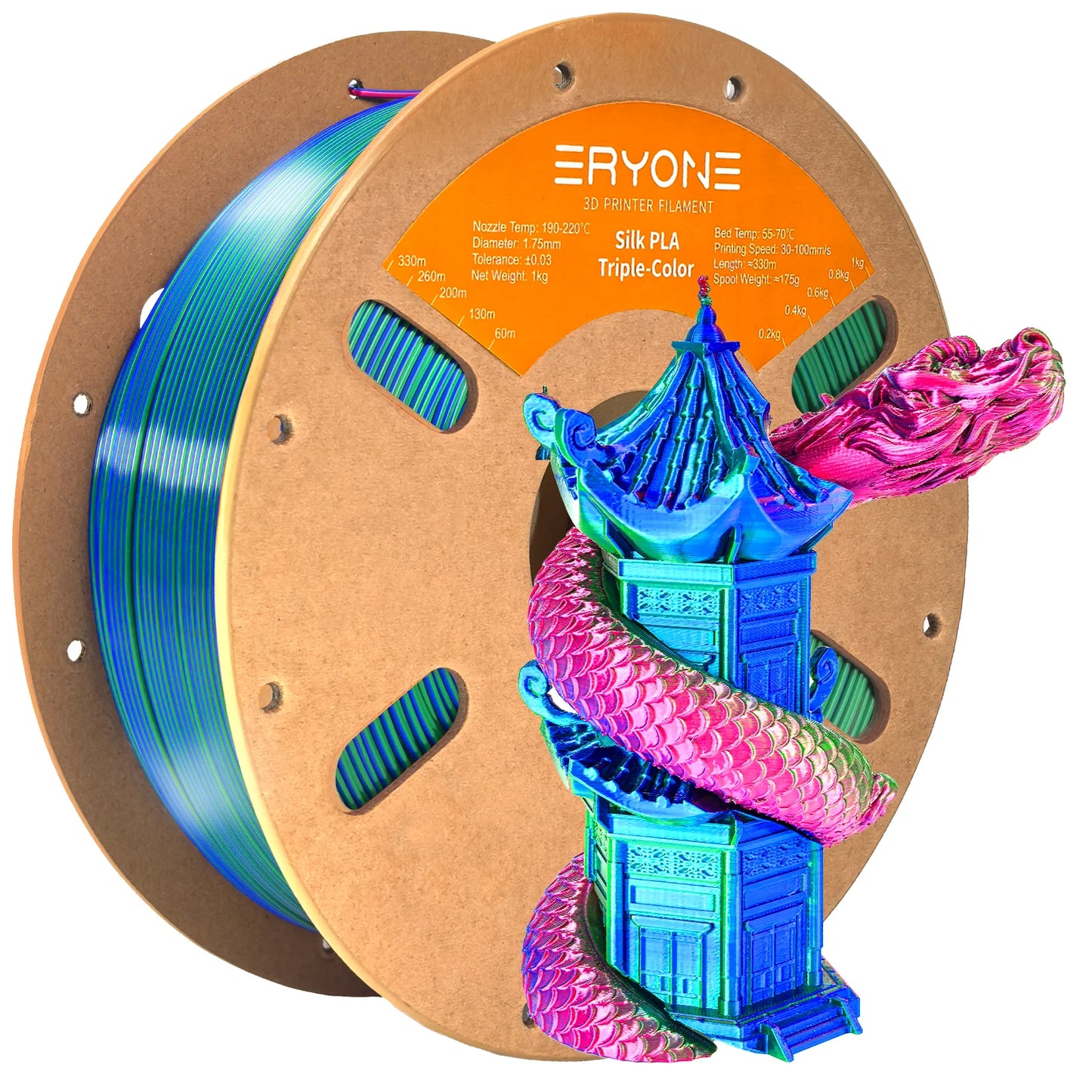 ERYONE 1/3/5KG Triple Colour Silk PLA Premium Filament 3D Print Big Sale,Multicolour Available,1kg silk pla triple colour filament