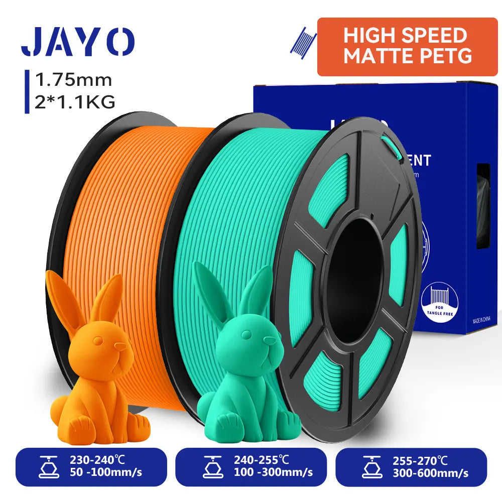 JAYO  High Speed Matte PETG 3D Filament 1.75mm 30mm/s - 600mm/s Print Range High Flow Speedy PETG 3D Printer Filament for 3D