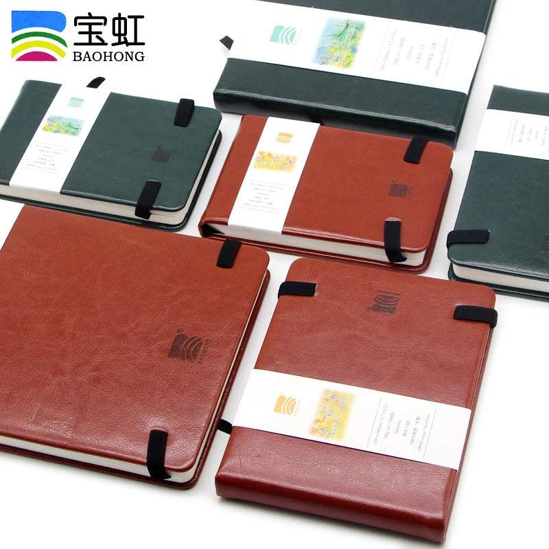 Baohong 24 Sheets Watercolour Travel book Leather Linen-Bound Cotton Paper Sketch Pads 300g Acid Free for On-the-Go Art Drawing