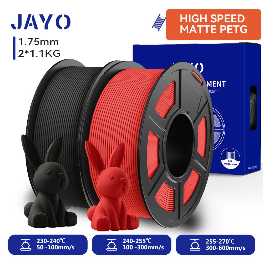 JAYO  High Speed Matte PETG 3D Filament 1.75mm 30mm/s - 600mm/s Print Range High Flow Speedy PETG 3D Printer Filament for 3D