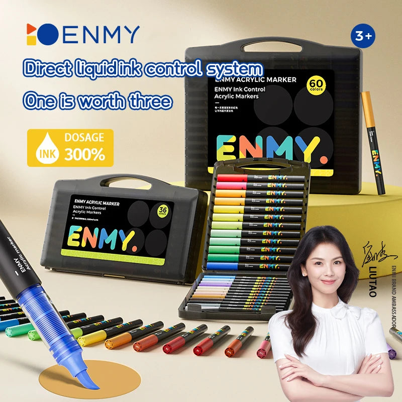 ENMY Acrylic Paint Markers Pen Soft Head Direct Liquid Graffiti Painting QuickDry Pigments Art Supplies for Felt