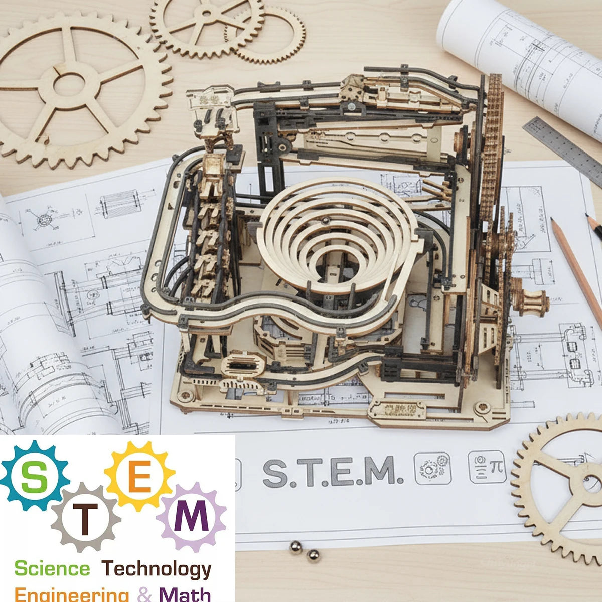 Chriyungel 3D Wooden Marble Run Puzzle DIY Building Model Kits Rolling Ball Track Brain Teaser Game Gift for Adults Teens Kids