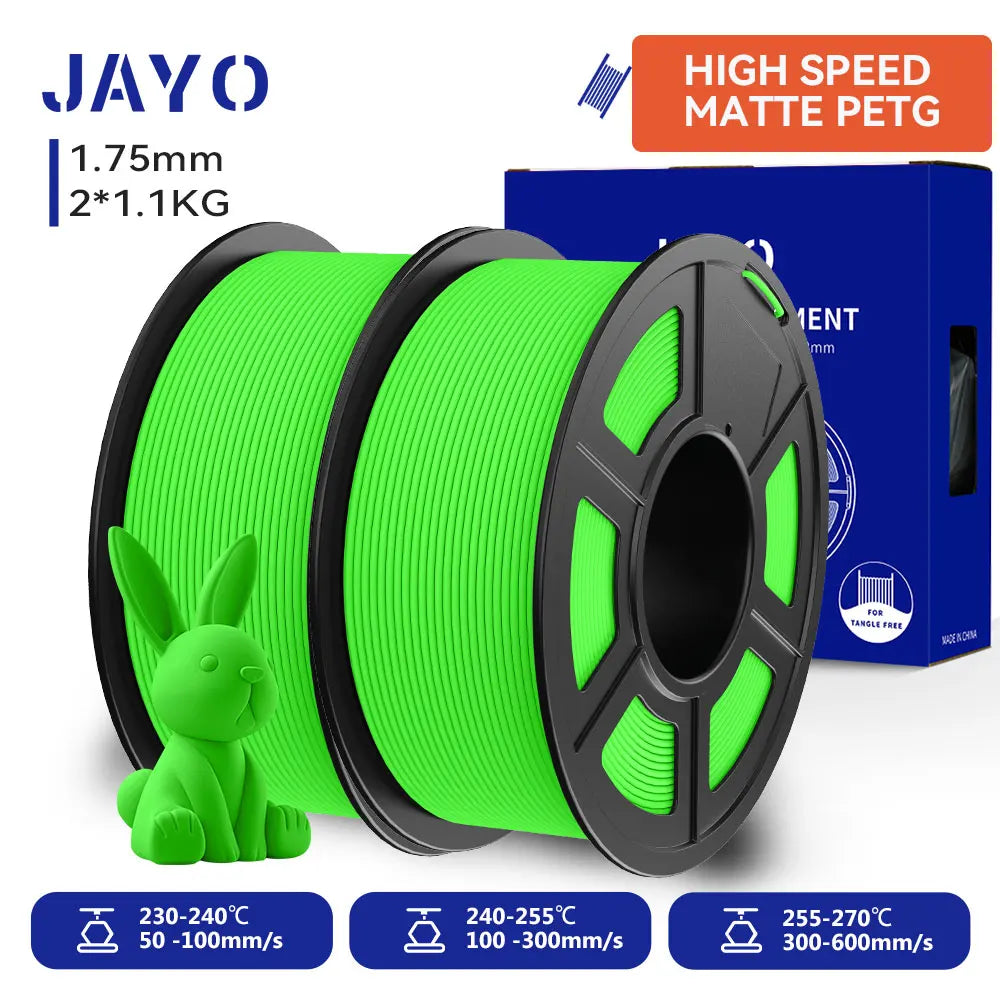 JAYO  High Speed Matte PETG 3D Filament 1.75mm 30mm/s - 600mm/s Print Range High Flow Speedy PETG 3D Printer Filament for 3D