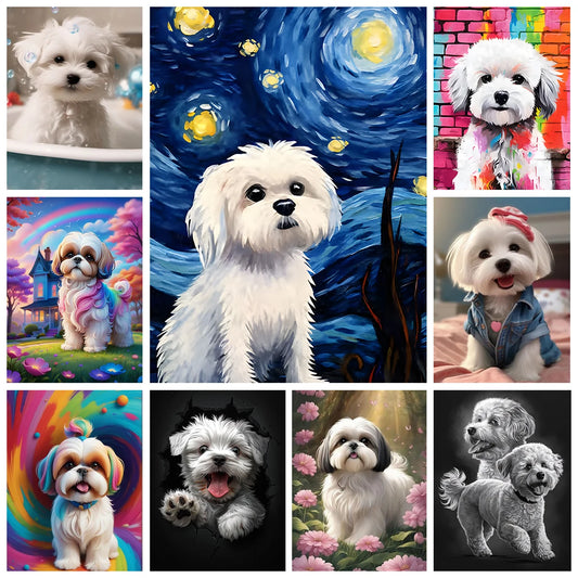 Maltese Dog 5D Diamond Painting Pet Dog Art Portrait DIY Diamond Embroidery Mosaic Animal Oil Painting Room Home Decor