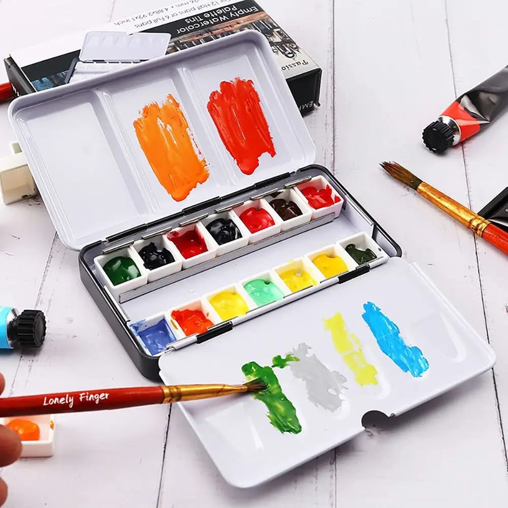 Art Supplies Creative Empty Paint Palette Watercolour Storage Case Pigment Box Grids Slots Painting Tools Drawing Supplies