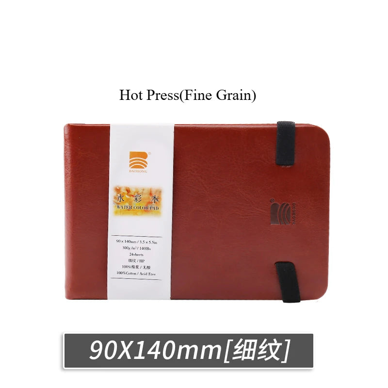 Baohong 24 Sheets Watercolour Travel book Leather Linen-Bound Cotton Paper Sketch Pads 300g Acid Free for On-the-Go Art Drawing