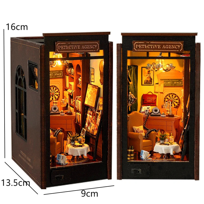 DIY Book Nook Insert Kits Wooden Doll House Building Kit Magic House Casa Bookend With LED Lights Bookshelf Home Decoration Gift