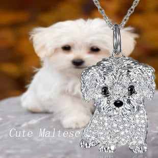 Creative Cute Maltese Pendant Necklace Fashion Pet Dog Jewelry Accessories Women's Pet Puppy Decoration Birthday Memorial Gifts