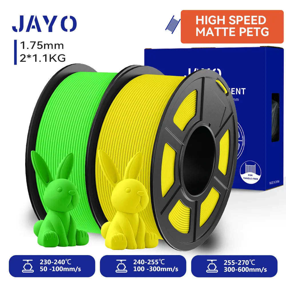 JAYO  High Speed Matte PETG 3D Filament 1.75mm 30mm/s - 600mm/s Print Range High Flow Speedy PETG 3D Printer Filament for 3D