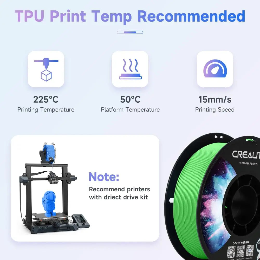 1KG Creality Flexible TPU 3D Printer Filament 3D Printing Material 1.75mm 95A Shore Hardness and Good Layer Bonding Performance