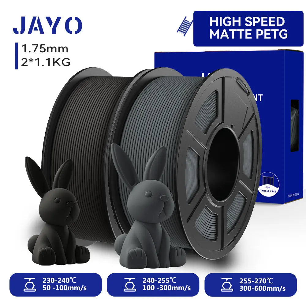 JAYO  High Speed Matte PETG 3D Filament 1.75mm 30mm/s - 600mm/s Print Range High Flow Speedy PETG 3D Printer Filament for 3D