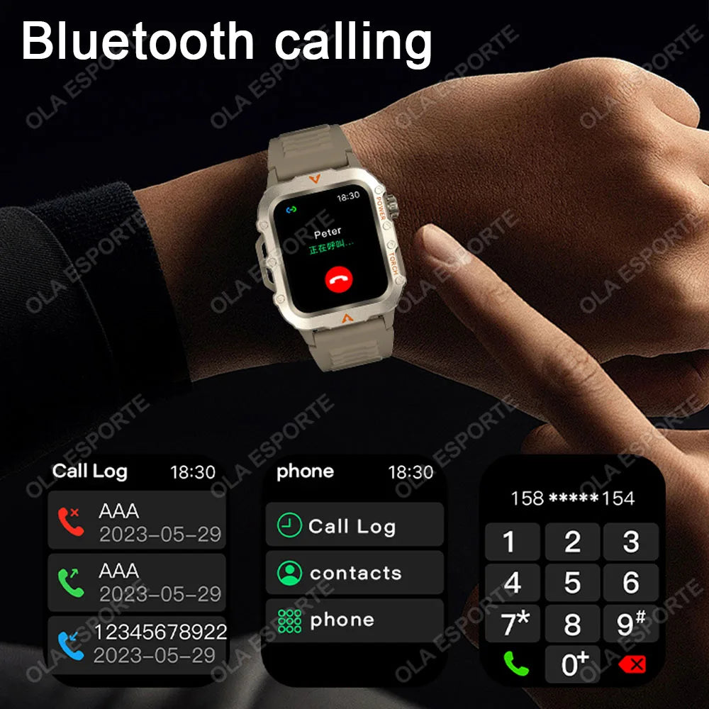 2025 Rugged Military GPS Smart Watch Men's Outdoor Watch 2.01" HD Touch Screen Voice Bluetooth Call Flashlight Smartwatch Men