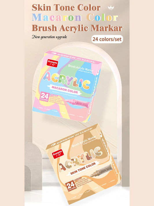 GuangNa 12-72 Colors Soft Brush Acrylic Marker Pen Set,Skin Tone, Macaron color,DIY Hand Drawn,Paint Art Markers pens,GN.8201F/M