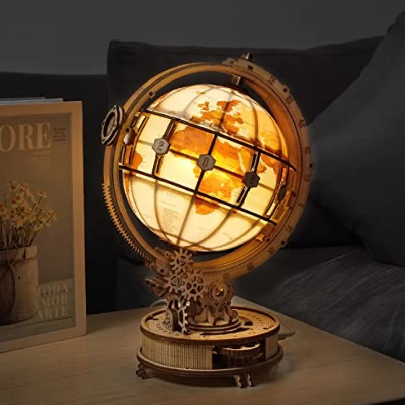 Robotime ROKR Luminous Wooden Globe – 3D Puzzle Night Light for Kids & Adults | Christmas Gift & Home Decor