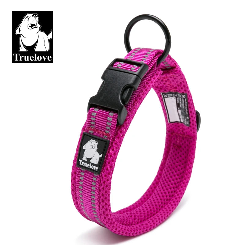 Truelove Adjustable Mesh Padded Pet Dog Collar 3M Reflective Nylon Dog Collar Durable Heavy Duty for all Breed Weather TLC5011