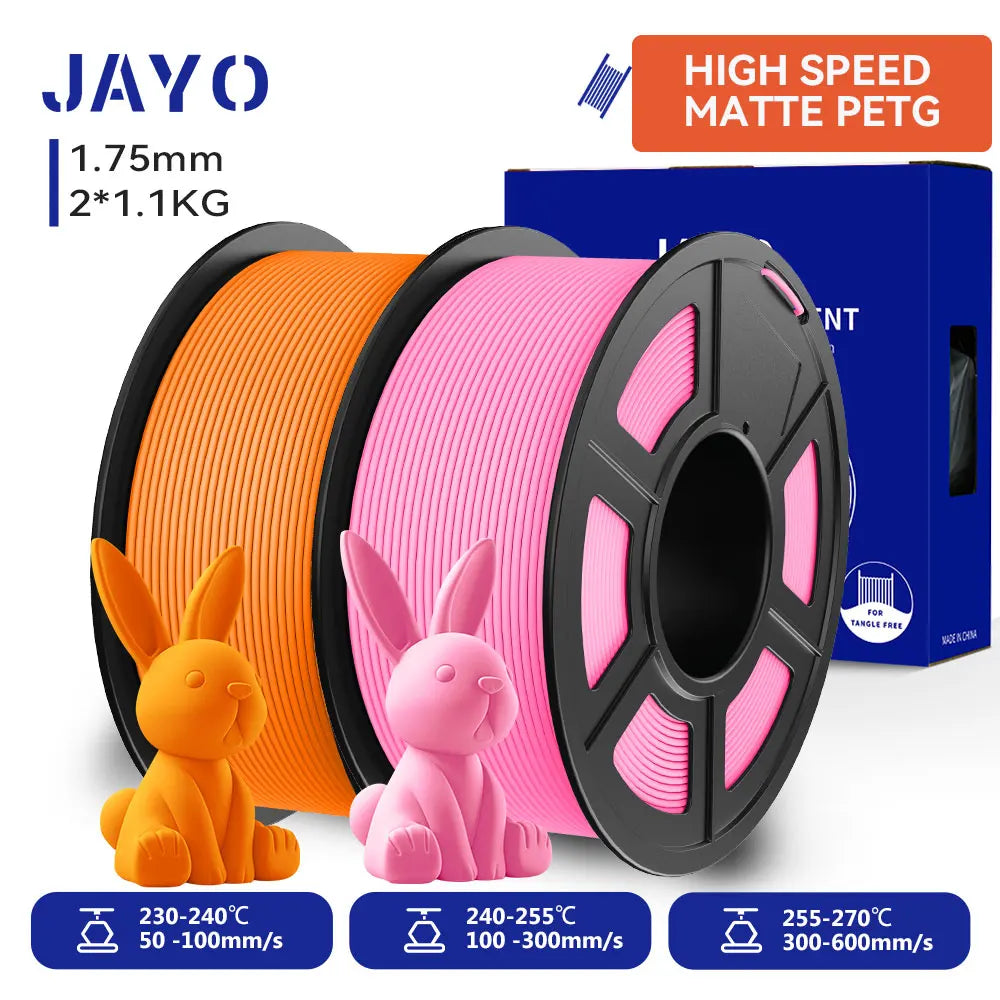 JAYO  High Speed Matte PETG 3D Filament 1.75mm 30mm/s - 600mm/s Print Range High Flow Speedy PETG 3D Printer Filament for 3D