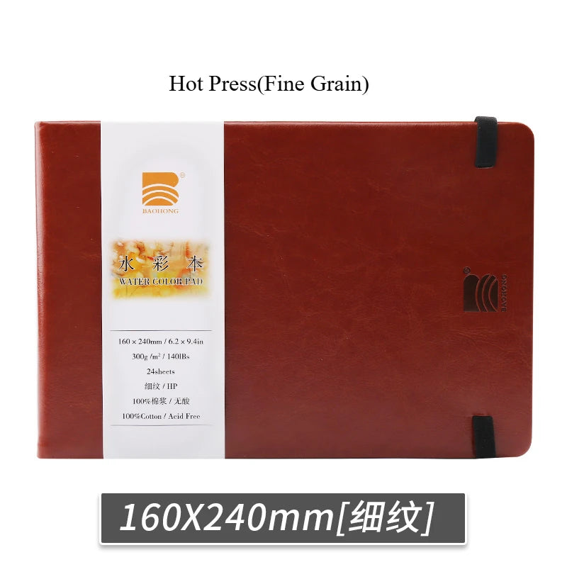 Baohong 24 Sheets Watercolour Travel book Leather Linen-Bound Cotton Paper Sketch Pads 300g Acid Free for On-the-Go Art Drawing