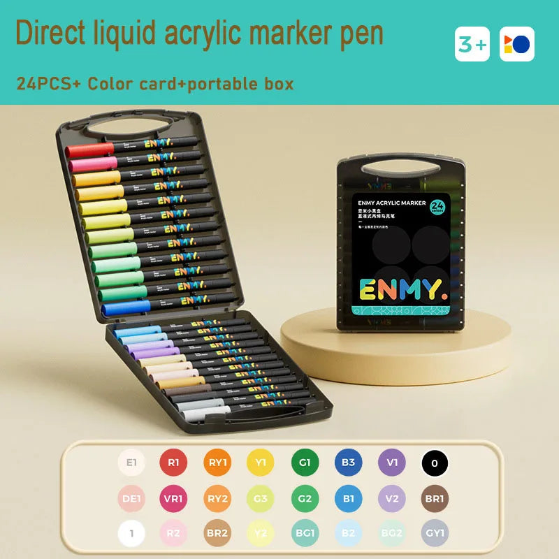 ENMY Acrylic Paint Markers Pen Soft Head Direct Liquid Graffiti Painting QuickDry Pigments Art Supplies for Felt