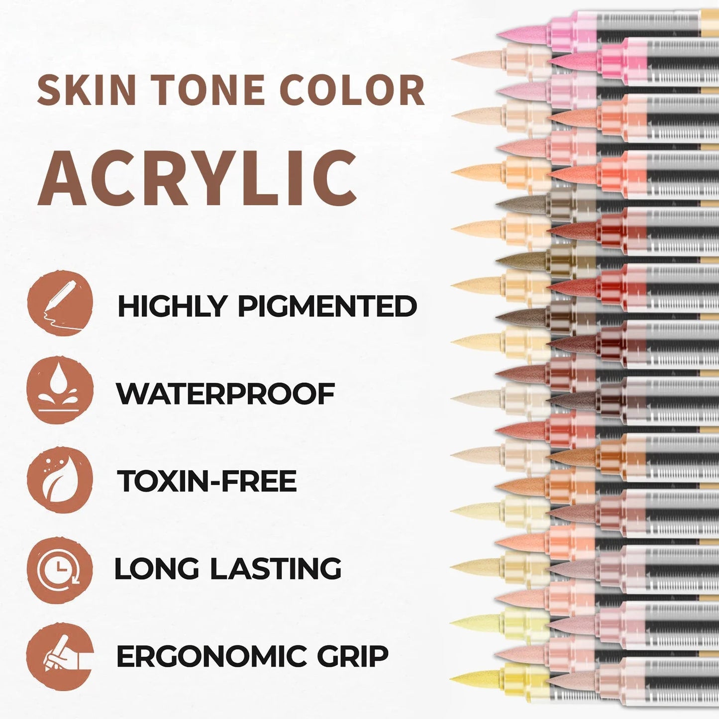 Skin Tones Art Markers,Soft Brush Tip Acrylic Paint Pens,Quick-Drying Waterproof for Sketching,Wood,Glass,Fabric,Rocks Painting