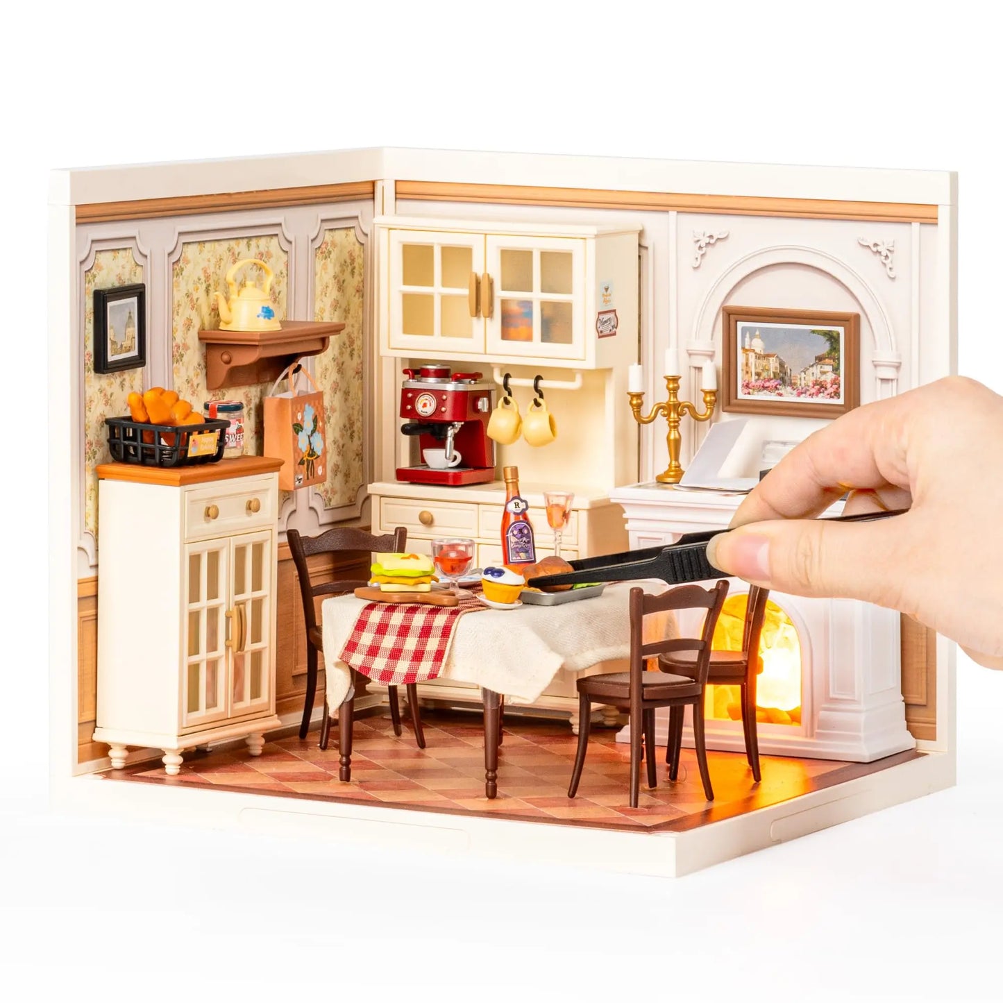 ROBOTIME DIY Miniature House Craft Kit, Dollhouse Model Building Kit Birthday Creative Gifts for Adults, Kids (Warm Dining Room)