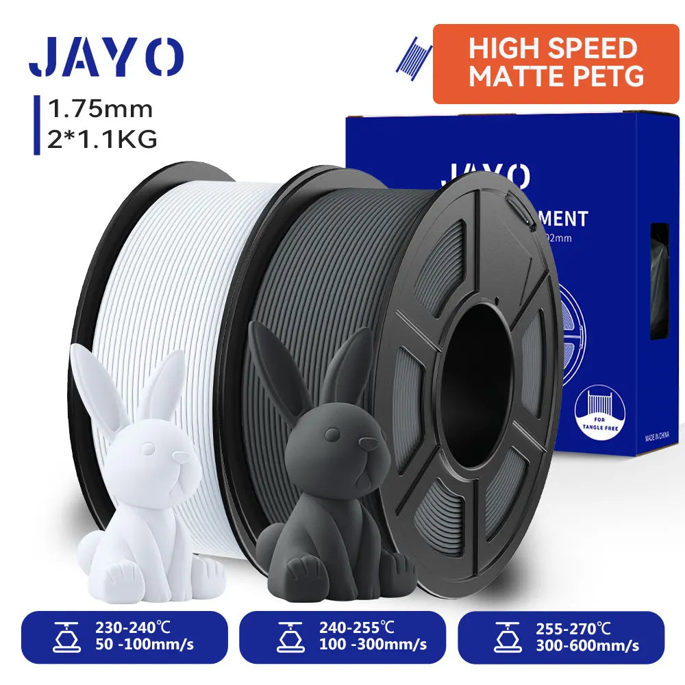 JAYO  High Speed Matte PETG 3D Filament 1.75mm 30mm/s - 600mm/s Print Range High Flow Speedy PETG 3D Printer Filament for 3D
