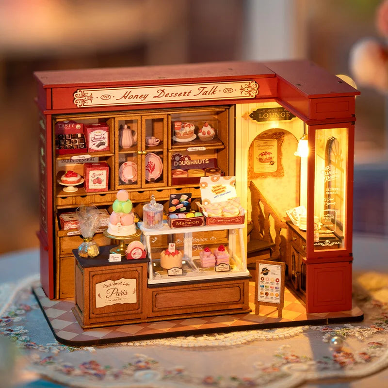Robotime Rolife Honey Dessert Talk Miniature Dollhouse Wooden House Toy Set for Girls Beautiful Home Decor 3D Puzzle Kit