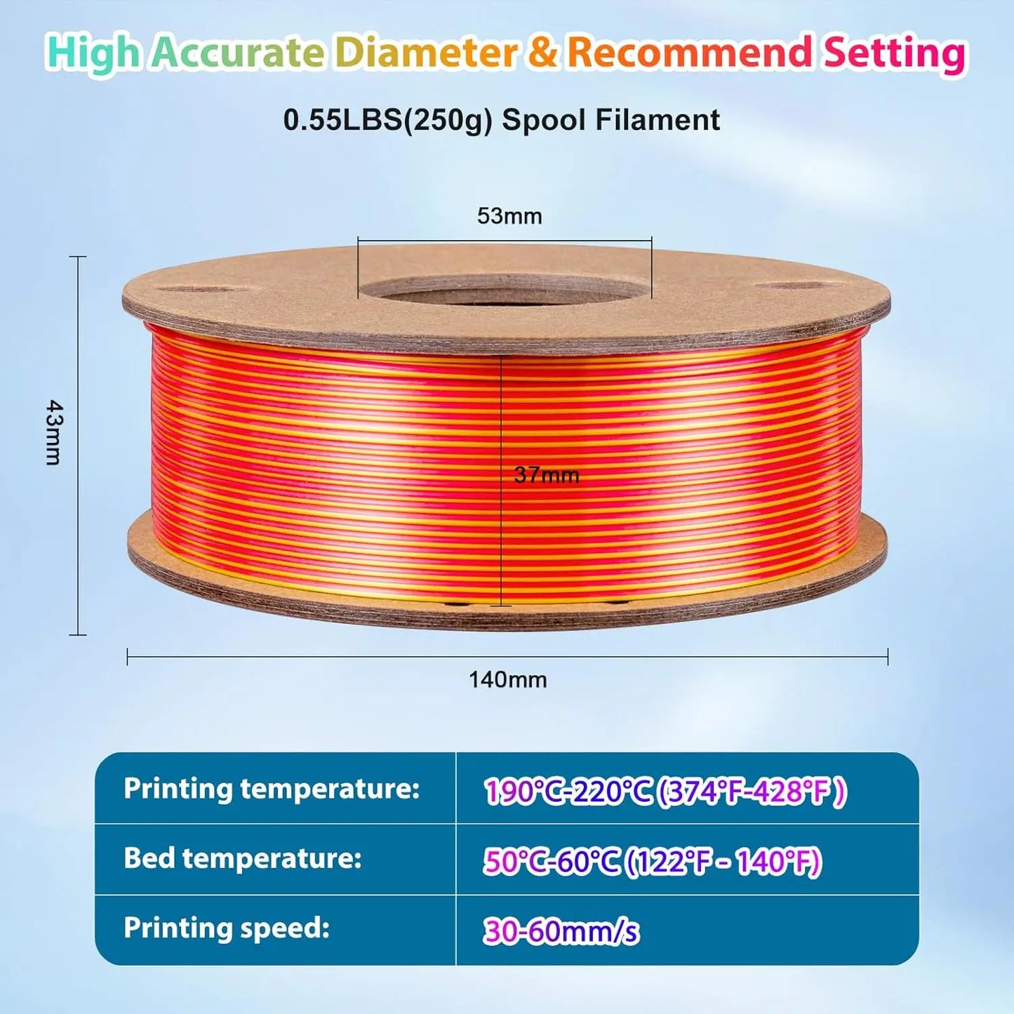Multicolor 3D Printer Filament,Dual/Tri Color 1.75mm PLA Silk Shiny Printing Filament,250g(0.55lbs) Fit Most FDM 3D Printer