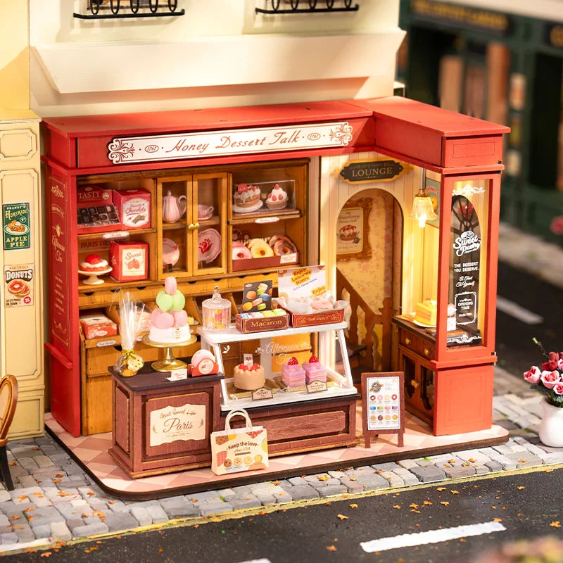 Robotime Rolife Honey Dessert Talk Miniature Dollhouse Wooden House Toy Set for Girls Beautiful Home Decor 3D Puzzle Kit