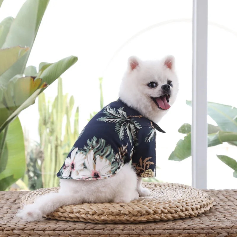 Small and medium-sized dog beach pineapple shirt Hawaiian pet dog cat golden retriever spring and summer season clothing