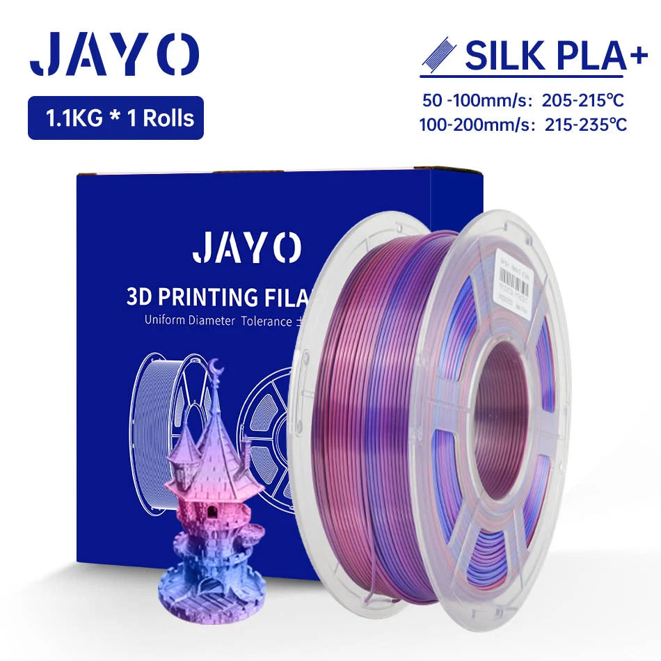 JAYO SILK PLA + Filament 1.75mm SILK PLA Plus Filament 1.1KG Smooth Silky Shiny Surface 3D Filament Fit For FDM Printers