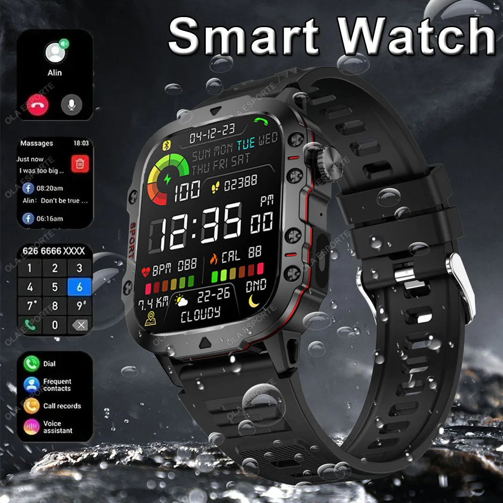 2025 Rugged Military GPS Smart Watch Men's Outdoor Watch 2.01" HD Touch Screen Voice Bluetooth Call Flashlight Smartwatch Men