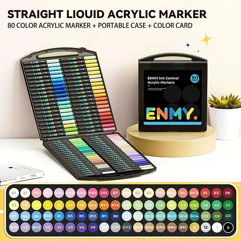 ENMY Acrylic Paint Markers Pen Soft Head Direct Liquid Graffiti Painting QuickDry Pigments Art Supplies for Felt