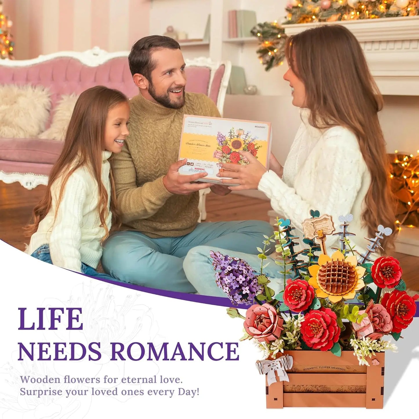 Robotime Flowers 3D Wooden Puzzle Artificial Bouquet Model Kits Wooden Puzzle Construction Kit Women Valentine's Day Birthday