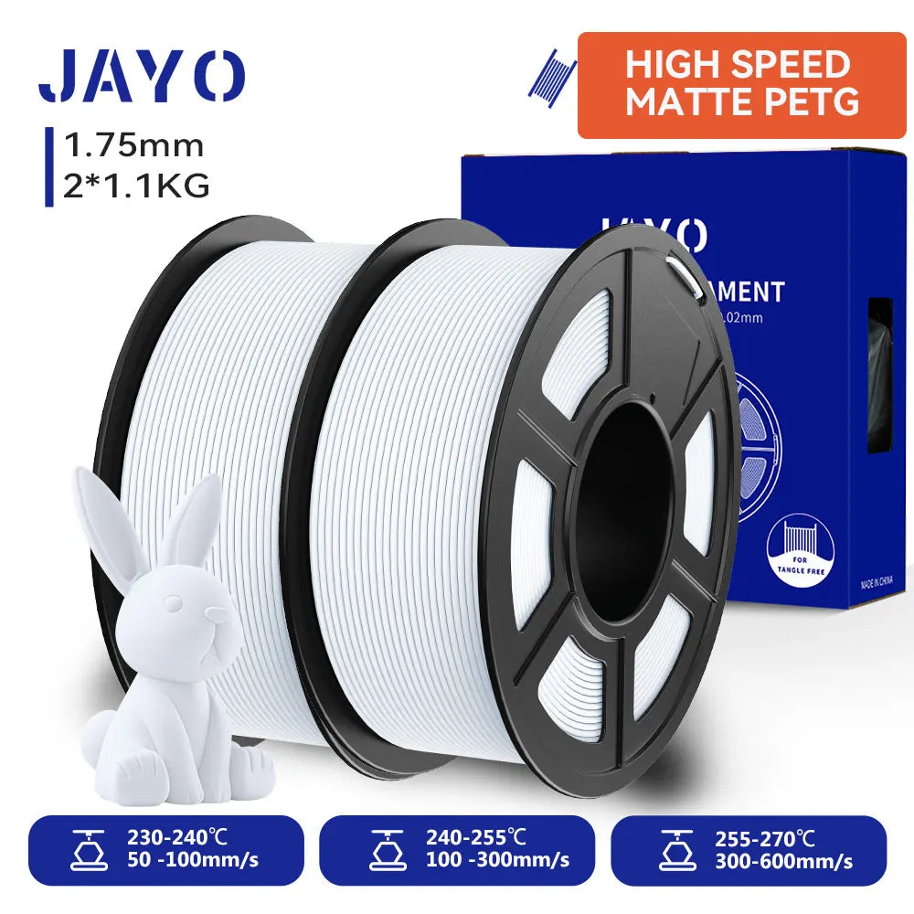 JAYO  High Speed Matte PETG 3D Filament 1.75mm 30mm/s - 600mm/s Print Range High Flow Speedy PETG 3D Printer Filament for 3D
