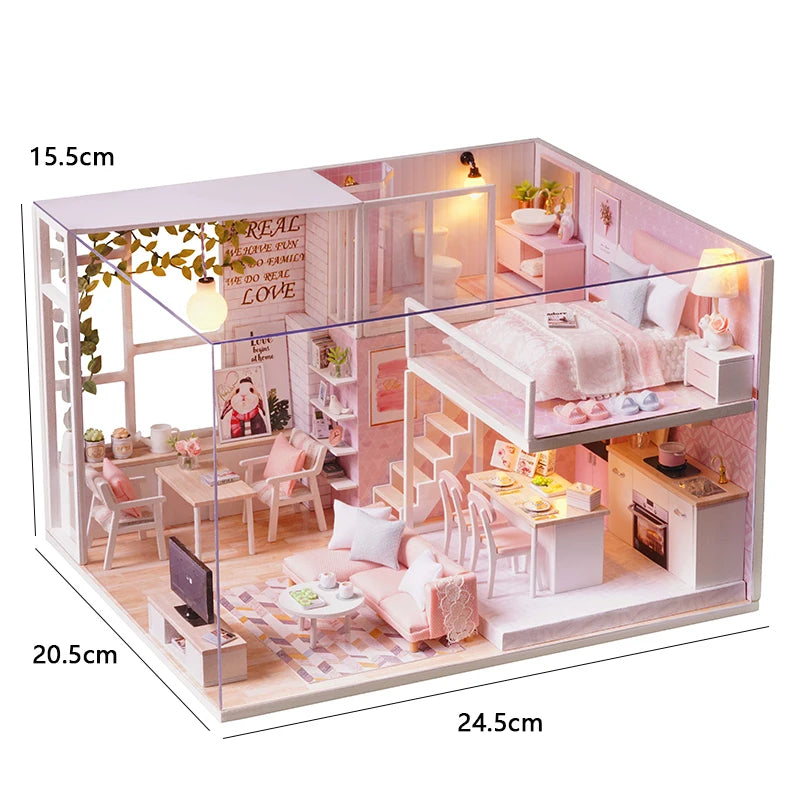 Doll House Kit 3D Wooden Mini DollHouse Assembly Building with Furniture Kit Toys Children's Birthday Gift 3D Puzzle Handmade